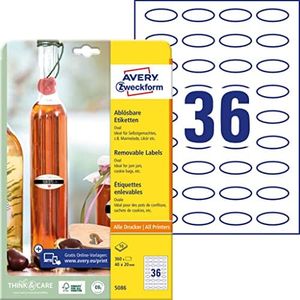 AVERY Zweckform Art. 5086 Lot de 360 étiquettes autocollantes (40 x 20 mm, ovales, idéales pour les bocaux de conserve, pots à épices, bouteilles de liqueur, faites maison dans la cuisine, blanc