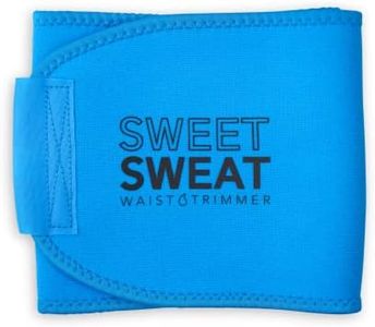Sweet Sweat Waist Trimmer for Women and Men - Sweat Band Waist Trainer Belt for High Intensity Training and Gym Workouts, 5 Adjustable Sizes Neon Blue