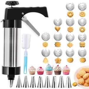 Blissfulmilo Stainless Steel Spritz Cookie Press Set,Cookie Press Gun Kit with 8 Piping Tips and 13 Discs for DIY Maker and Decorating Baking Supplies