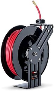 ReelWorks Air Hose Reel Retractable 3/8" Inch x 50' Feet Hybrid Polymer Hose, Max. 300 PSI Compressor Water Plastic Spring Driven Swivel Bracket