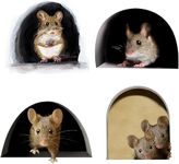 3D Wall Stickers,Realistic Mouse,Hole Wall Mouse in A Hole Wall Decal Fun Art Animal Stickers for Home Decor Living Room Nursery Bedroom Kids Room Wall Decoration(4Pcs/Set)