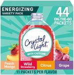 Crystal Light Energy Citrus, Grape, Peach Mango, & Wildy Strawberry Powdered Drink Mix Singles Variety Pack (44 ct. On-the-Go Individual Packets) Energy Variety Pack, 118.00 g (Pack of 1) Package May Vary