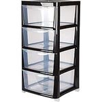 BLACK 4 Drawer Large Plastic Storage Drawer Tower Perfect for Schools, Offices and Children's Toys Storage Solution