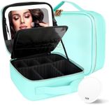 MOMIRA Travel Makeup Bag Cosmetic Bag Makeup Organizer Bag with Lighted Mirror, Adjustable Brightness in 3 Color Scenarios, Waterproof Makeup Train Case, Gift for Women - Aqua Blue