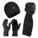 AISHNA Winter Beanie Hat Scarf and Touch Screen Gloves Set Knitted Hats Thermal Gloves Long Scarf for Men Women Neck Warmer 3 PCS Skull Cap Thick Fleece(Dark Gray)