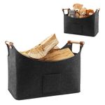 XXXL Felt Storage Basket with Wooden Handles, ALYCLIP Portable Toy Nursery Storage Blanket Basket for Living Room, Large Rectangular Laundry Hamper