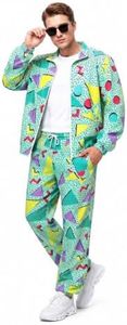 Pushayt 80s Outfit for Men Women - Retro 90s Neon Tracksuit, Vintage Track Suit Set, Halloween Costume & 80s Party (80S-Green, M)