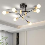 CANMEIJIA Sputnik Chandelier Modern Ceiling Light Fixture with 6 Lights Black Gold Mid Century Mount Ceiling Lights Fixture for Bedroom, Dining Room, Living Room, Kitchen, E26 Base, Bulbs Not Included