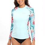 SURFEASY Women's Rashguard Long Sleeve Rash Guard Swim Shirt UV Sun Protection Swimsuit Tops(Light Blue Floral,L)