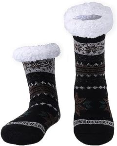 Hisonwel Mens Slippers Socks, Warm Fluffy Socks with Sherpa Fleece Non Slip, Gifts For Men, Elk B, One Size