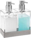 Modern Innovations Acrylic Twin Liquid Soap and Lotion Dispenser Set with Caddy - Double Soap Dispenser for Kitchen - Clear Soap Dispenser for Bathroom, Shampoo, Conditioner, Body Wash