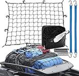 Epesl Cargo Net 3' x 4' Stretches to 6' x 8', 24 Pieces Universal Hooks, 2 Bungee Cargo Cord, Carabiner for Oversized Rooftop Cargo Rack, Roof Rack,Trunk, Trucks, SUV Universal Car Rear Organizer Net