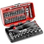 FACOM NANO 38 Piece 6-Point 1/4 Inch Metric Compact Complete Screwing and Tightening Set with R.360NANOPB Quick Action 360 Rotary Handle Ratchet, Red, 6 Point Metric