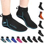 OMGear Water Socks Neoprene Socks Beach Booties Shoes 3mm Glued Blind Stitched Anti-Slip Wetsuit Boots Fin Swim Socks (3mm Low Cut/Aqua, XL)