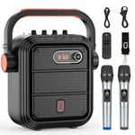 JYX Karaoke Machine with 2 UHF Wireless Microphones, Portable Bluetooth Speaker with Shoulder Strap, Power Amplifier PA Subwoofer Support TWS, FM, AUX In, Bass&Treble for Party/Meeting