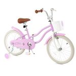 HONEY JOY Kids Bike, 18 Inch Purple Toddler Bikes w/Training Wheels, Handbrake & Coaster Brake, Fully Enclosed Chain, Adjustable Handlebar & Seat, Kids Bicycle w/Basket, Girls Boys Bike 3-8