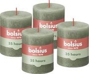 Bolsius Rustic Pillar Candle - Dark Green - Pack of 4 - Long Burning Time of 35 Hours - Household Candle - Interior Decoration - Unscented - Natural Vegan Wax - No Palm Oil - 8 x 7 cm