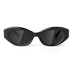 SORVINO Retro Oval Sunglasses for Women Men Trendy Cat Eye Sunnies Fashion Shades, Black, Medium