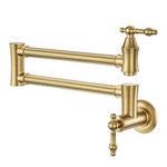 ARCORA Pot Filler Faucet, Traditional Brushed Gold Pot Filler Wall Mount Commercial Stove Faucet with Double Joint Swing Arms Brass Kitchen Pot Faucet