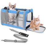 TIYOLAT Cat Carrier, Pet Carrier Airline Approved, Kitten Carrier for Small Dogs Cats Under 16 Lbs, Collapsible Soft Sided Puppy Carrier with Adequate Ventilation,4 Mesh Windows,3 Entrances (Blue)