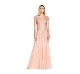 Adrianna Papell Women's Long Beaded V-Neck Dress with Cap Sleeves and Waistband, Blush, 8