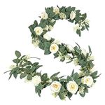 U'Artlines 2PCS(Total 13Ft) Artificial Rose Vine Garland Hanging Fake Rose Ivy Silk Flowers Greenery Plants for Wedding Backdrop Party Wall Home Decor (2pcs, White)