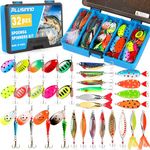 PLUSINNO Fishing Lures Spinner Baits, 32PCS Trout Bass Fishing Lures, Spinning Spoons with Copper Body & Blade, Fishing Gear Kit with Tackle Box Gifts for Men Bass Trot Freshwater