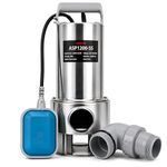 AEGON ASP1200 1.5 HP Stainless Steel Submersible Sewage Pump IPX8 with 1.8mtr Cable, Max Grain Size 35mm, 16000L/h, 2880RPM - Ideal for Dewatering Drains, Septic Tanks and Mud Sewer (Silver & Blue)