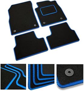 DB Bespoke - Tailored Car Mats - Compatible with Toyota Aygo 2014-2020 - Black Carpet - Non-Slip Carpet Mat - 4 pc Complete Car Floor Mats with No clips - Black with Blue Trim