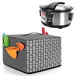 YARWO Slow Cooker Dust Cover Compatible for Hamilton Beach 6-8 qt Slow Cooker and Crock Pot, Dust Cover with Top Handle and Pockets, Gray with Arrow