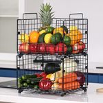 Wetheny Stackable Fruit Basket Wire Basket for Kitchen Counter - Pantry Organization and Storage - Cabinet,shelf,Countertop Space Saving Organizing - Potato, Onion,Vegetable, Snack, Bread Storage Bin