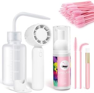 Buqikma Lash Shampoo Kit - Eyelash Extension Cleanser for Extensions 60ML with Rechargeable Handheld Lash Fan Dryer Mascara Brush Rinse Bottle Makeup Cleansing Foam for Lash Care