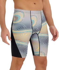 Eteoepo Swim Jammers for Men Athletic Training Endurance Swimsuit Durable Team Lap Swimming Racing Competition Swimwear(Black/Curve,XL)