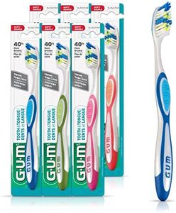 GUM Tooth & Tongue Toothbrush, Full, Soft Bristles, 6 Toothbrushes (6 Packs of 1 Toothbrush), Colour May Vary
