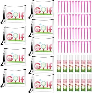 Bulyoou 12 Set Golf Gifts for Women with 12 Canvas Makeup Cosmetic Bags 12 Golf Lip Balms and 48 Pink Golf Tees Golf Accessories for Golfer Ladies Girls Golf Party Favors, pink