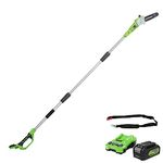 Greenworks 24V Pole Saw 20cm Chainsaw & Battery G24B4 2nd Generation & G24C 24V 2A Universal Charger Gen 2