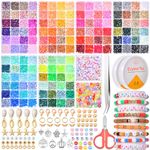 WHEELIO 15000 PCS Bracelet Making Kit, 144 Colors Flat Round Polymer 6mm Clay Beads with Letter Beads