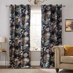 MYSKY HOME Printed Curtains for Living Room Velvet Blackout Curtains for Bedroom 108 Inch Length Floral Curtains Room Darkening Window Drapes Dining Room Enegy Saving Grommet Set of 2, 52" x 108“