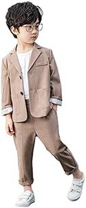 lontakids Boys Plaid Blazer Pants Set Casual Suit Classic Kids 2 Piece Sport Coats Outfits (Khaki, 2)