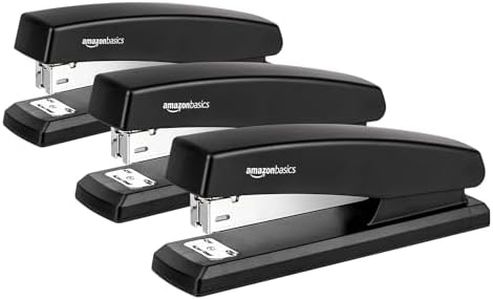 Amazon Basics Desktop Stapler with 1000 Staples, Office Stapler, Lightweight, Easy to Use, 25 Sheet Capacity, Non-Slip, Black, 3 Pack