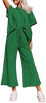 SHEWIN Two 2 Piece Outfits Sweat Suit Lounge Sets for Women Casual Long Sleeve Crewneck Pullover Tops Matching Loungewear Pants Loose Pajama Tracksuit Fall Outfit Green XL