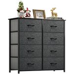 YITAHOME Chest of Drawers with 8 Drawers,Bedroom Drawers, Fabric Dresser with Wood Top,Drawer storage unit for for Bedroom, Living room, Kids room,Black Grey