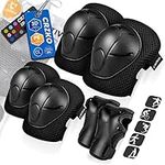 Kids/Teenager Protective Gear, Knee Pads and Elbow Pads 6 in 1 Set with Wrist Guard and Adjustable Strap for Rollerblading Skateboard Cycling Skating Bike Scooter