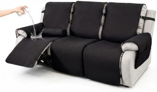 Hiiksolo Waterproof Recliner Chair Cover with Lumbar Roll Pillow, Recliner Cover Non-Slip Storage Pockets FurnitureProtecto Dogs (Dark Gray, 22") (Black, 3 Seater)