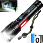 Necomi LED Torch Rechargeable Flashlight with 10000 Lumens, IPX6 Waterproof High Lumen Super Bright Handheld Torches, 7 Modes with COB Work Light, Powerful Handheld Flashlight for Camping Hiking Gift