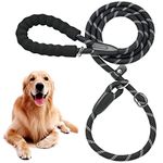 Qpets Dog Training Leash, Durable Light Reflecting Dog Leash, Soft Paded Handle Dogs Training Leash, Adjustable Dogs Leash Anti-Strain Leash Braided Rope for Small Medium Large Dog(Black) 185cm