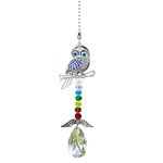 Blue Evil Eye Crystal Owl Sun Catchers with Wings for Windows, Hanging Drop Prism Car Interior Accessories Suncatcher for Women and Men