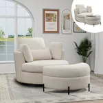 Chifee & Vingol 42.2" Oversized Swivel Accent Chair Round Barrel Chair with Ottoman,Beige