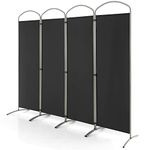 COSTWAY 4/6 Panel Folding Room Divider, Freestanding Wall Privacy Screen Protector, Paravent Partition Separator for Living Room, Bedroom and Office (Black, 4 Panel: 221 x 188cm)