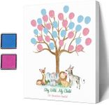 Ggjgrpx Jungle Animals Baby Shower Fingerprint Tree, Funny Baby Shower Guest Book Party Game, Baby Shower Party GuestBook Ideas, Gender Reveal Keepsake, Special Meaningful Canvas Decoration